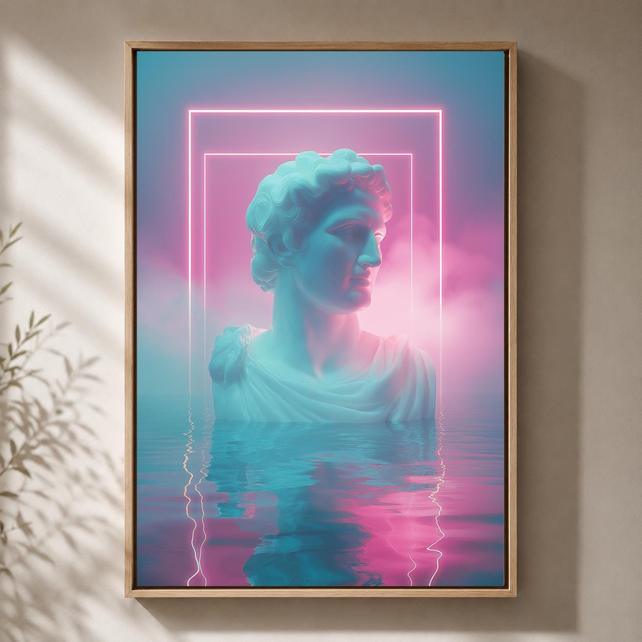 Vaporwave Greek Statue Neon Synthwave Retro Futuristic Framed Canvas by The Wall Art Studio - physical