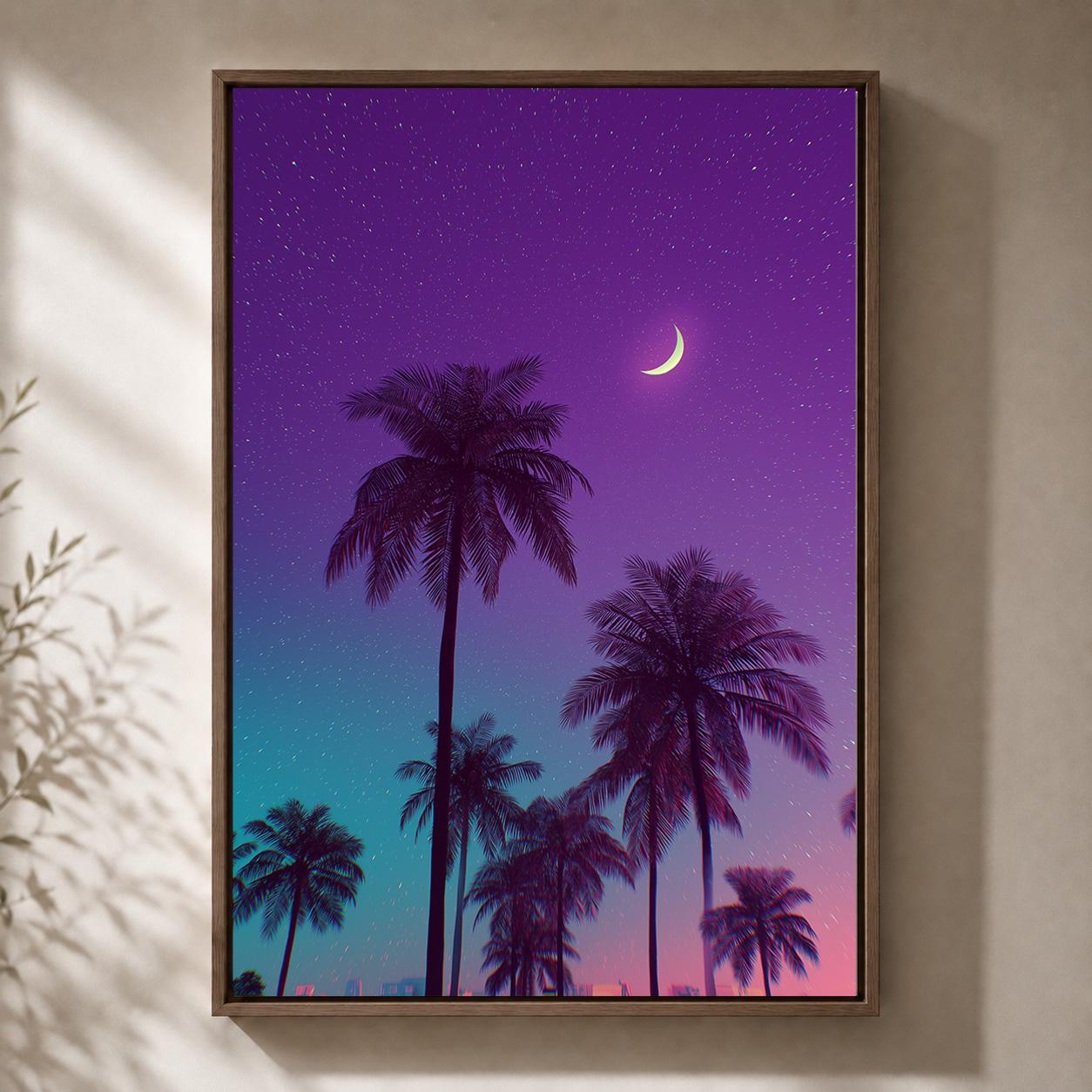 Vaporwave Palm Tree Neon Tropical Sunset Retro Synthwave Framed Canvas by The Wall Art Studio - physical