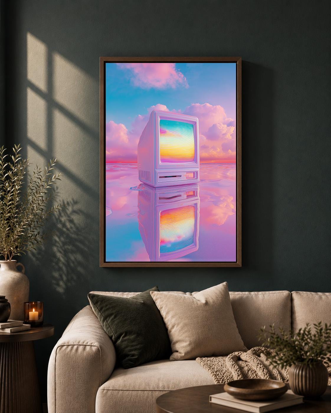 Vaporwave Retro Computer Neon Pink & Blue 80s Technology Lo Fi Framed Canvas by The Wall Art Studio - physical