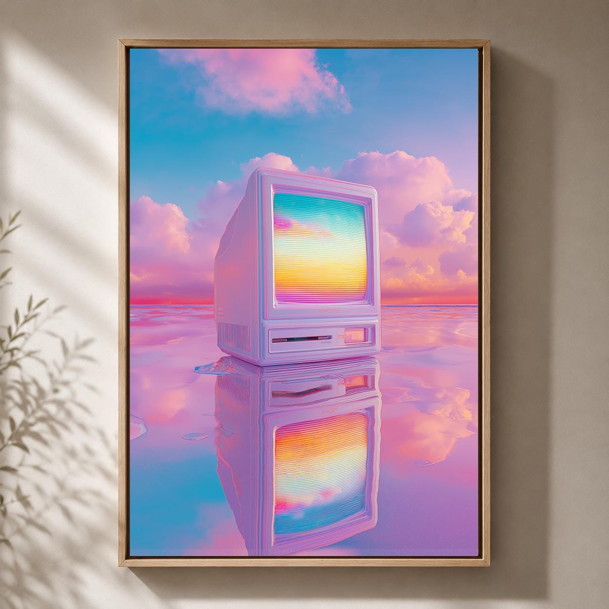 Vaporwave Retro Computer Neon Pink & Blue 80s Technology Lo Fi Framed Canvas by The Wall Art Studio - physical