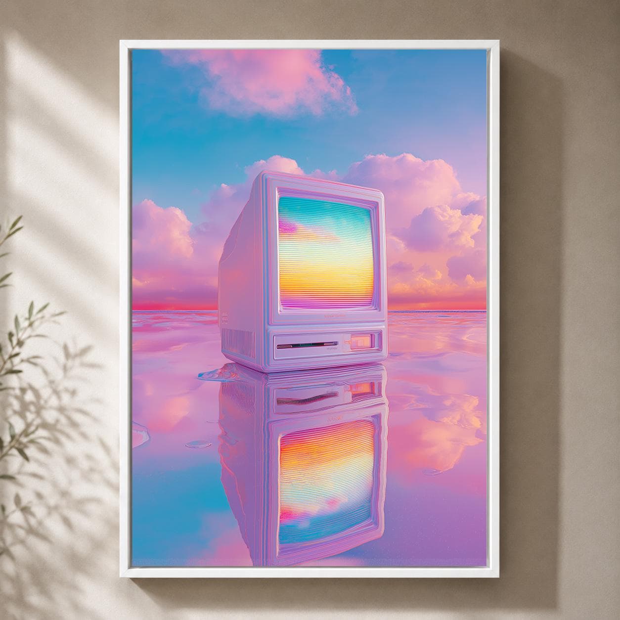 Vaporwave Retro Computer Neon Pink & Blue 80s Technology Lo Fi Framed Canvas by The Wall Art Studio - physical