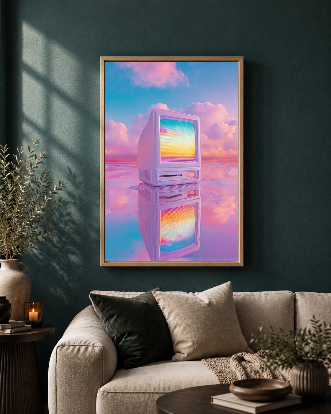 Vaporwave Retro Computer Neon Pink & Blue 80s Technology Lo Fi Framed Canvas by The Wall Art Studio - physical