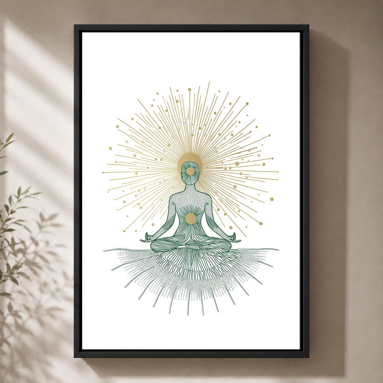 Yoga Meditation Spiritual Sunburst Mindfulness Yoga Framed Canvas by The Wall Art Studio - physical