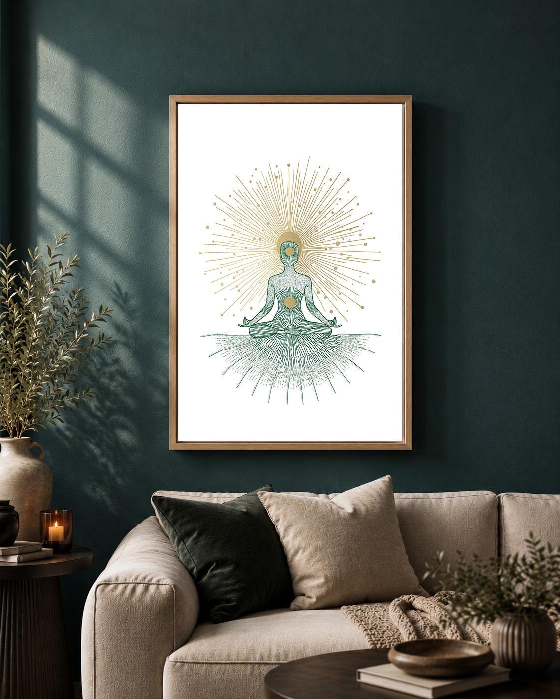 Yoga Meditation Spiritual Sunburst Mindfulness Yoga Framed Canvas by The Wall Art Studio - physical