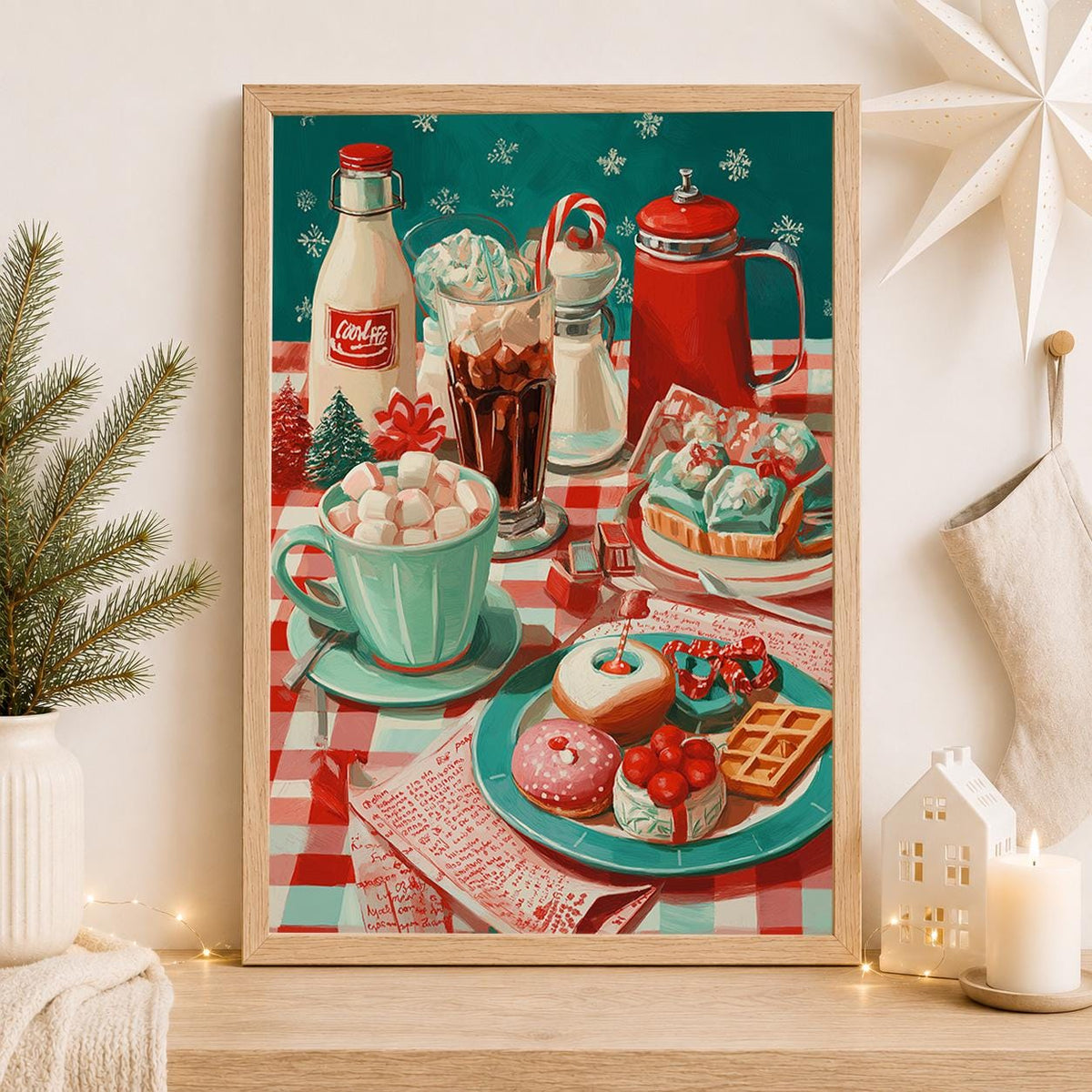 Retro Christmas Kitchen Vintage Holiday Hot Chocolate Candy Cane Wall Art by The Wall Art Studio - physical