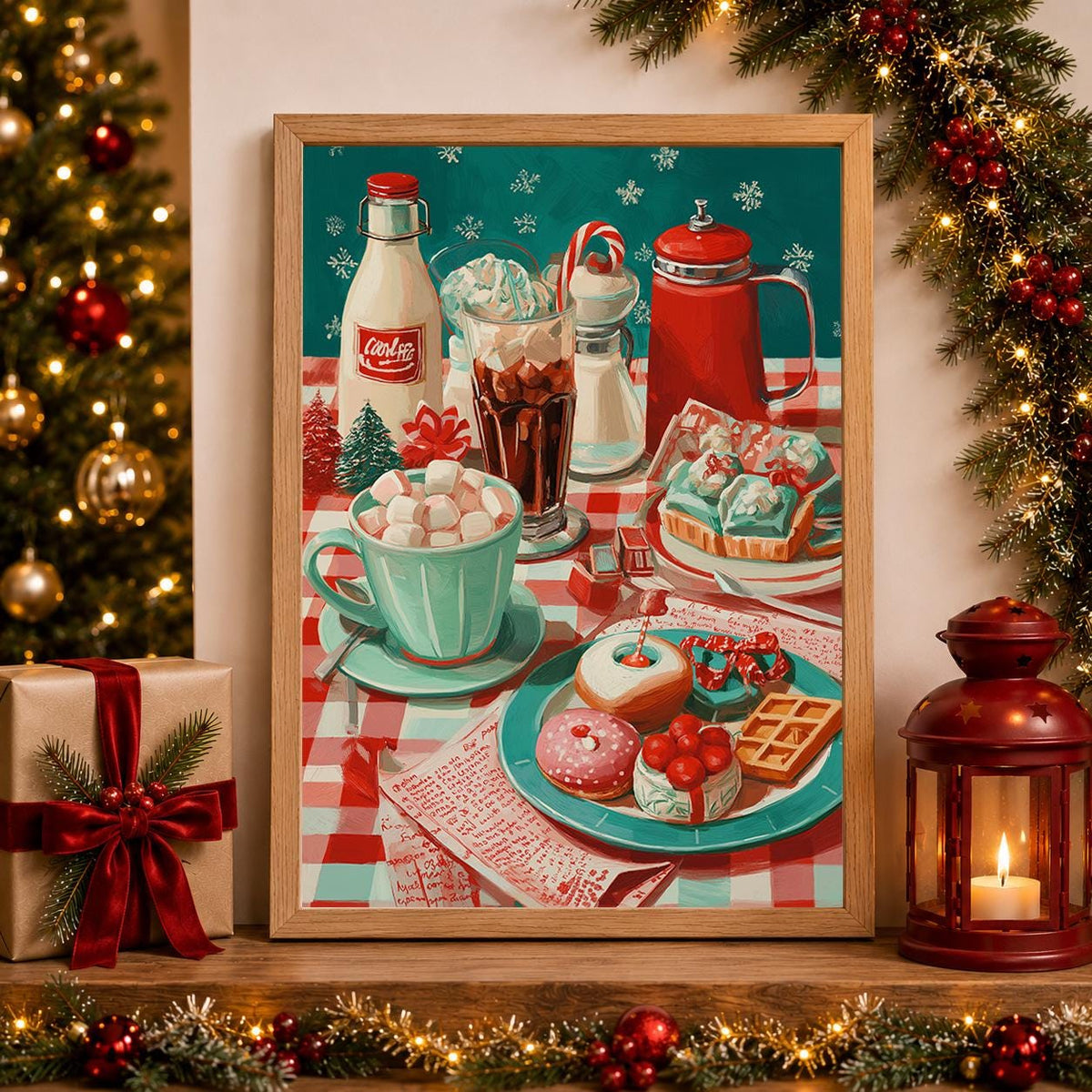 Retro Christmas Kitchen Vintage Holiday Hot Chocolate Candy Cane Wall Art by The Wall Art Studio - physical