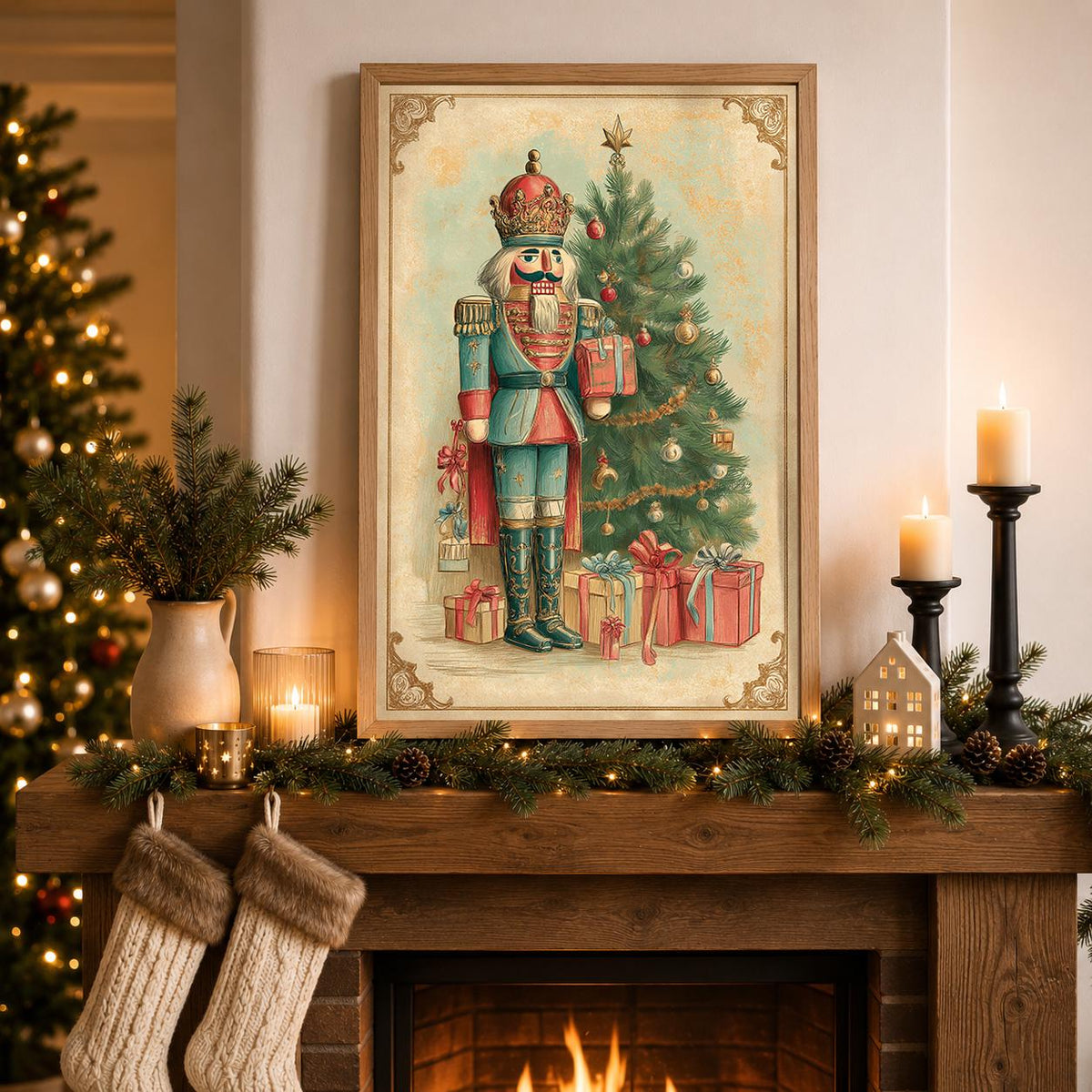 Vintage Nutcracker Christmas Tree and Presents Wall Art by The Wall Art Studio - physical