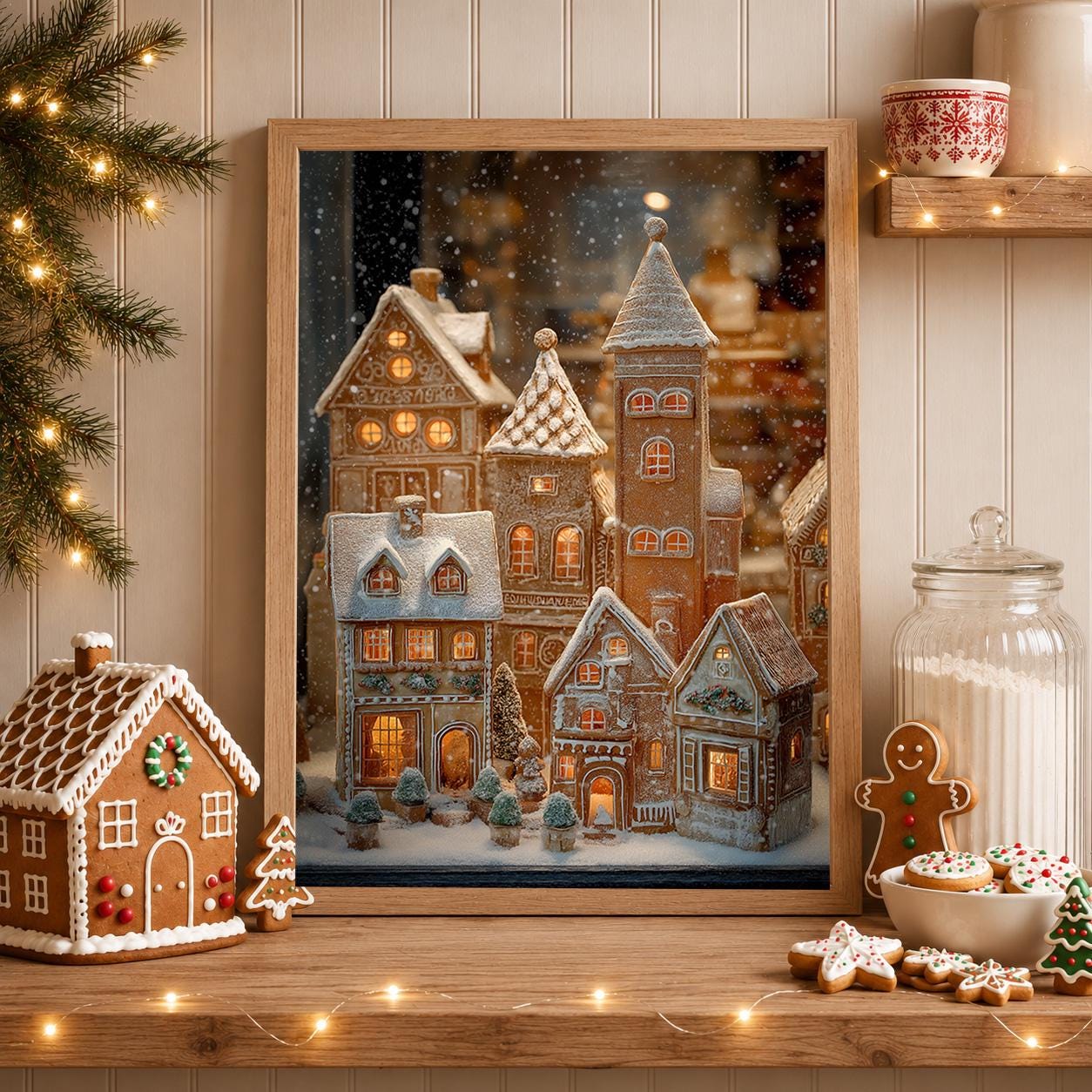 Gingerbread Christmas Village Holiday Baking Art Wall Art by The Wall Art Studio - physical