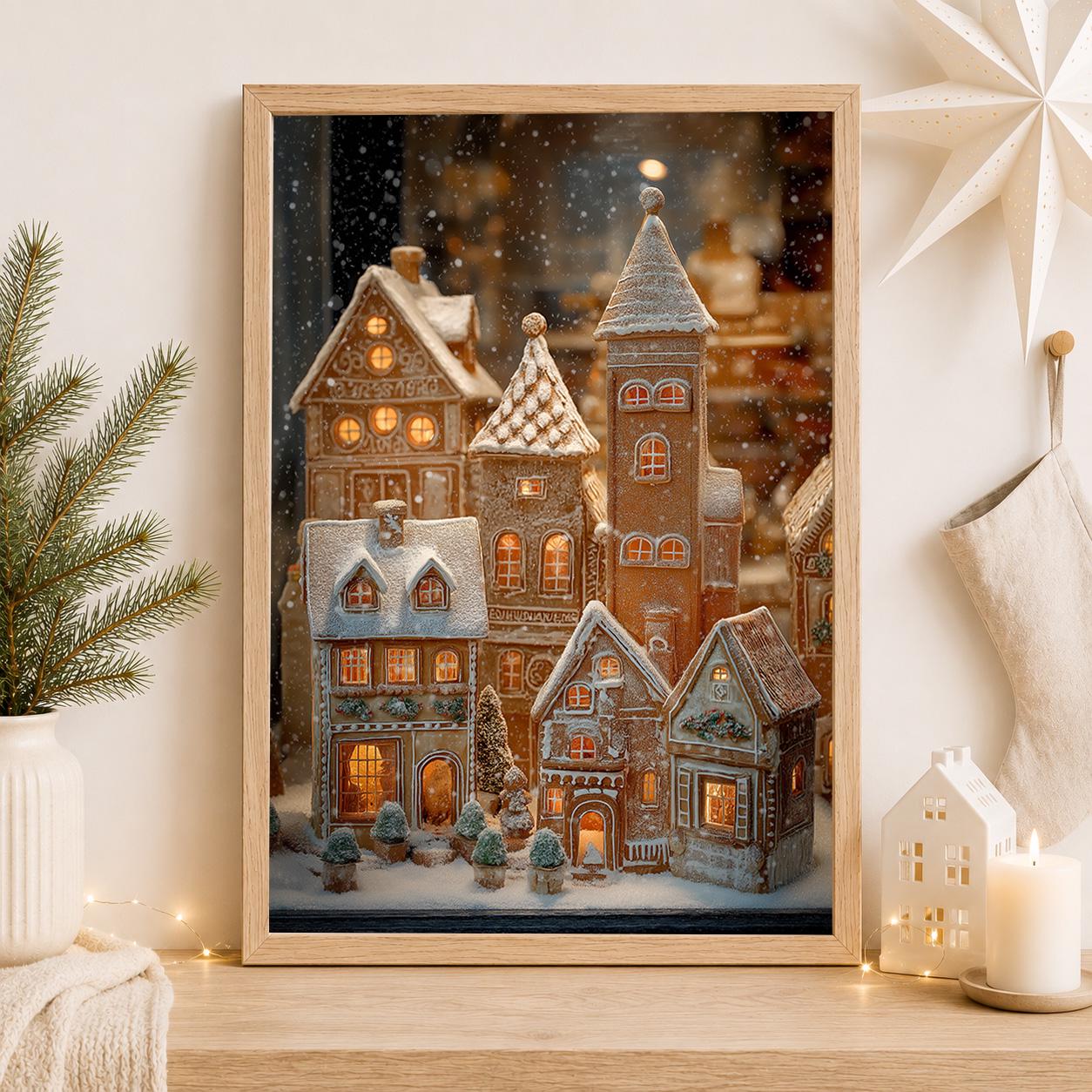 Gingerbread Christmas Village Holiday Baking Art Wall Art by The Wall Art Studio - physical