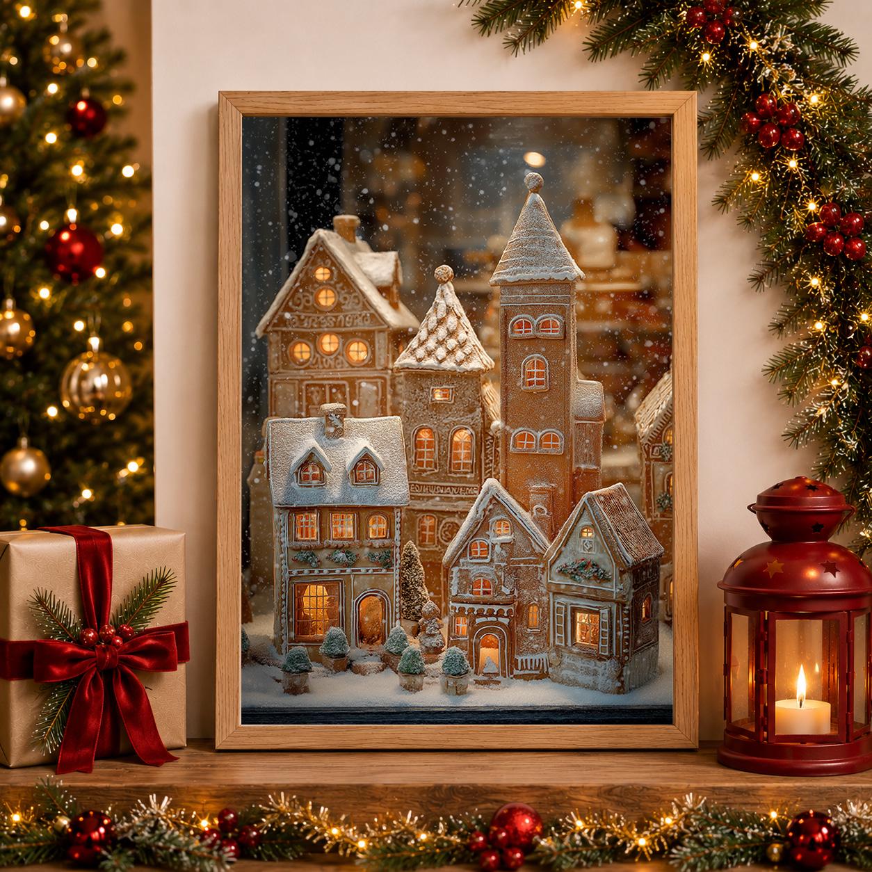 Gingerbread Christmas Village Holiday Baking Art Wall Art by The Wall Art Studio - physical
