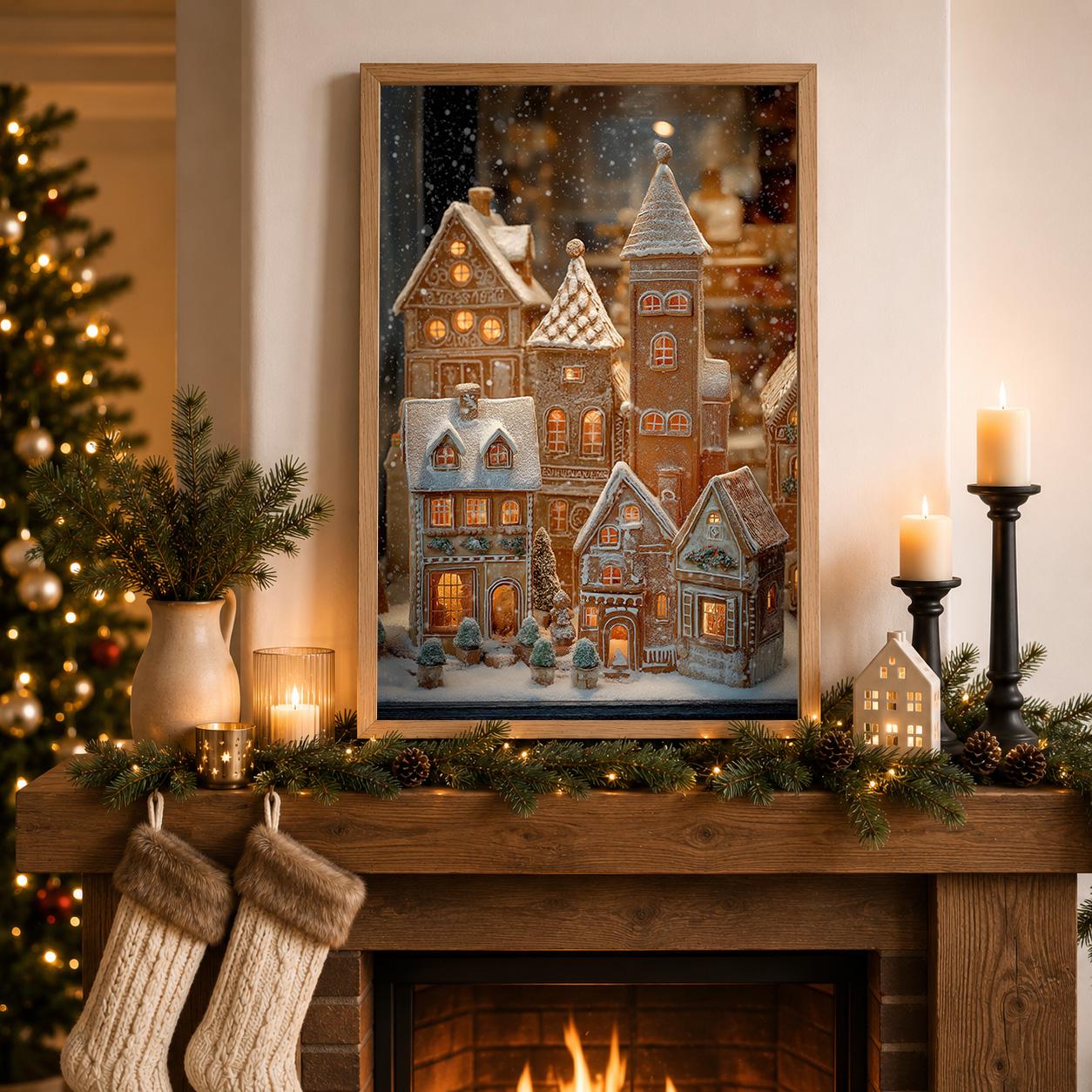 Gingerbread Christmas Village Holiday Baking Art Wall Art by The Wall Art Studio - physical