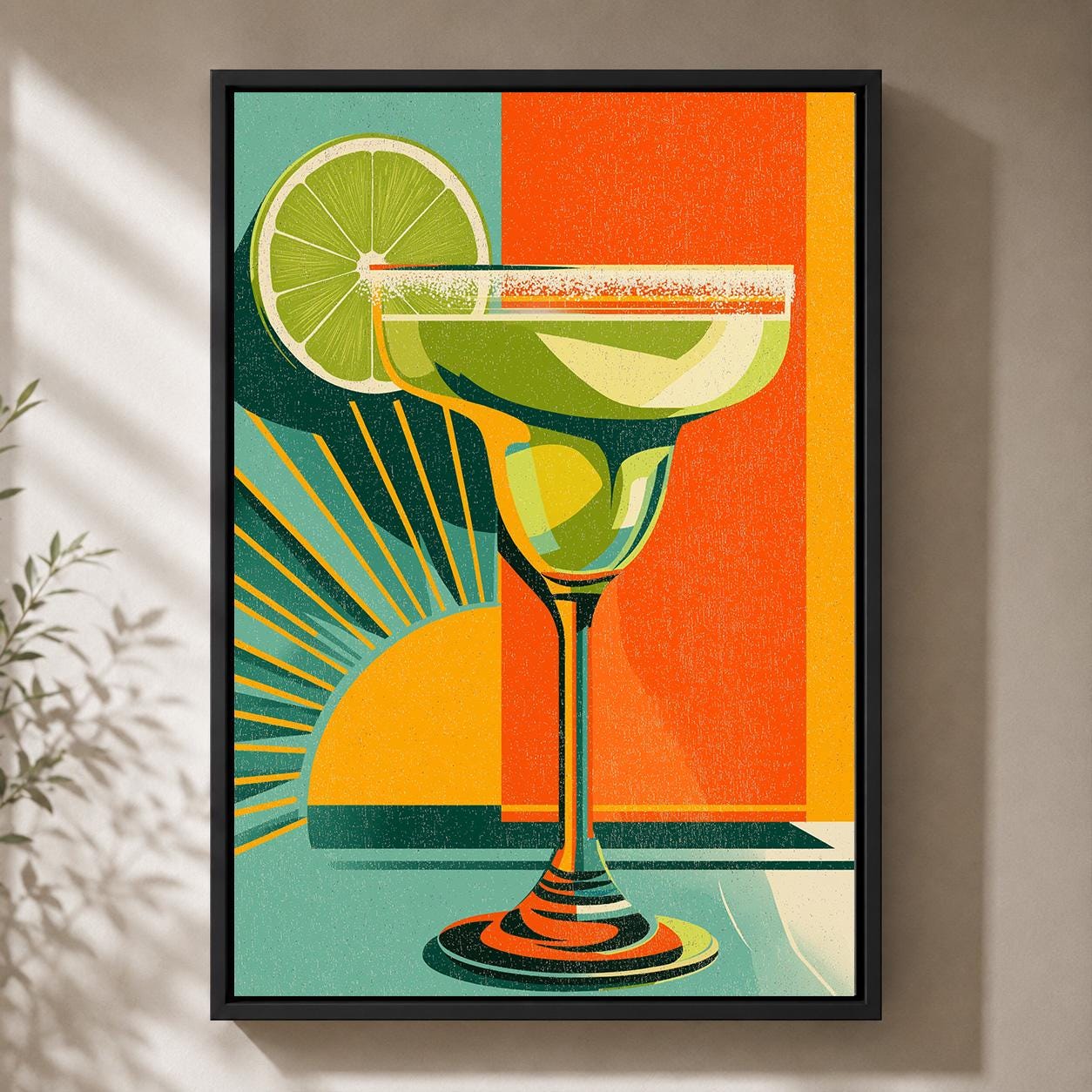 Retro Margarita Cocktail Mid Century Modern Bar Framed Canvas by The Wall Art Studio - physical