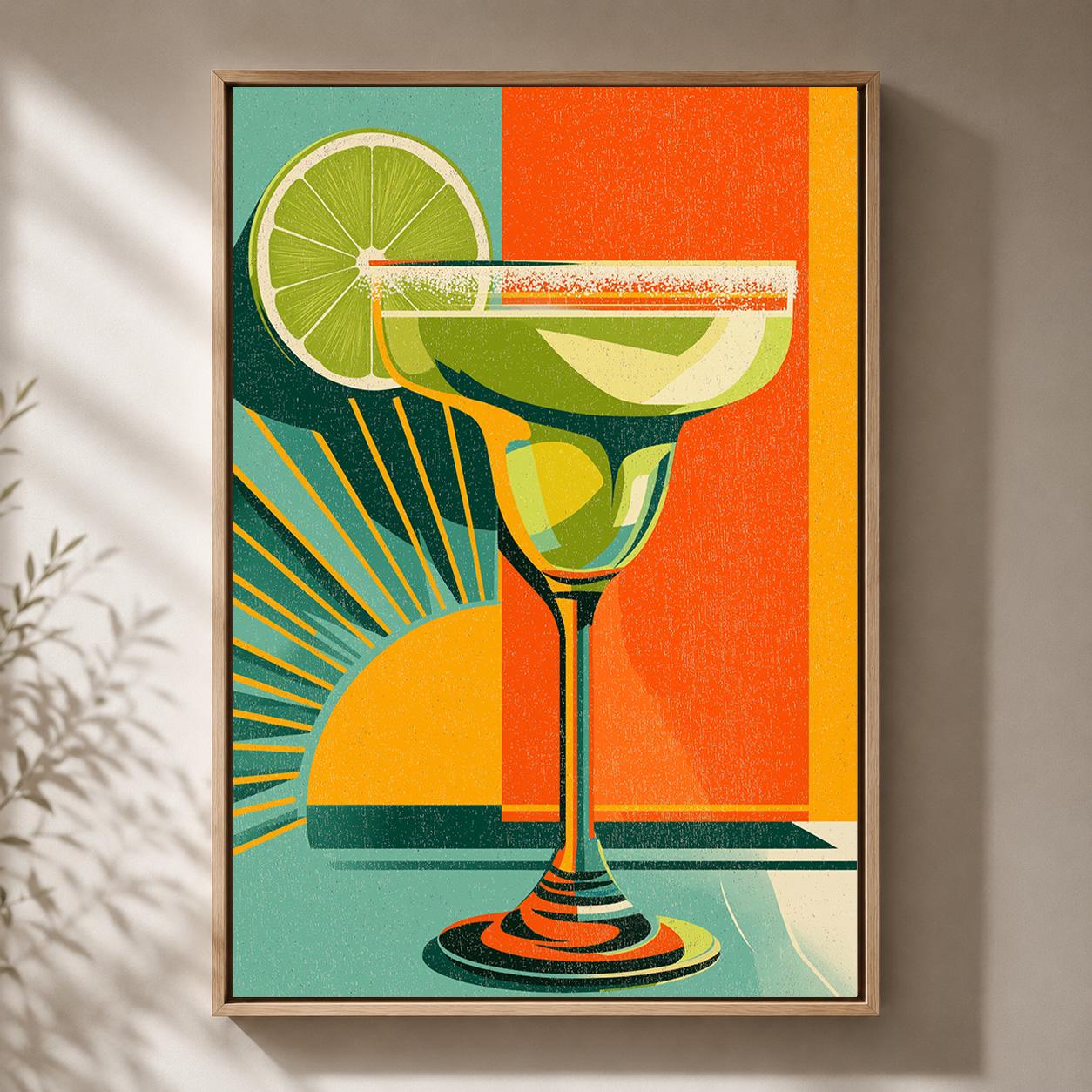 Retro Margarita Cocktail Mid Century Modern Bar Framed Canvas by The Wall Art Studio - physical