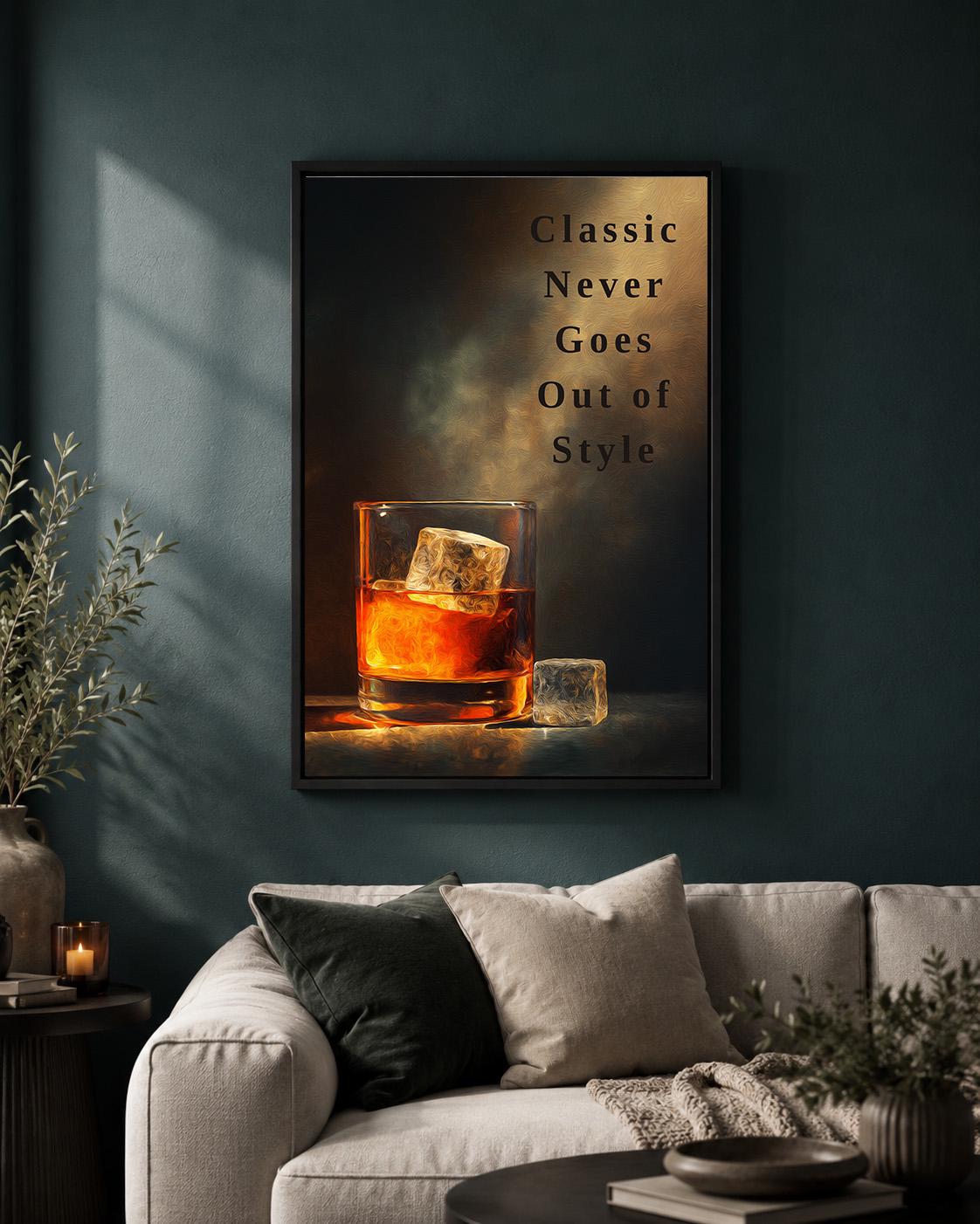 Whisky Classic Never Goes Out of Style Quote Moody Bar Framed Canvas by The Wall Art Studio - physical
