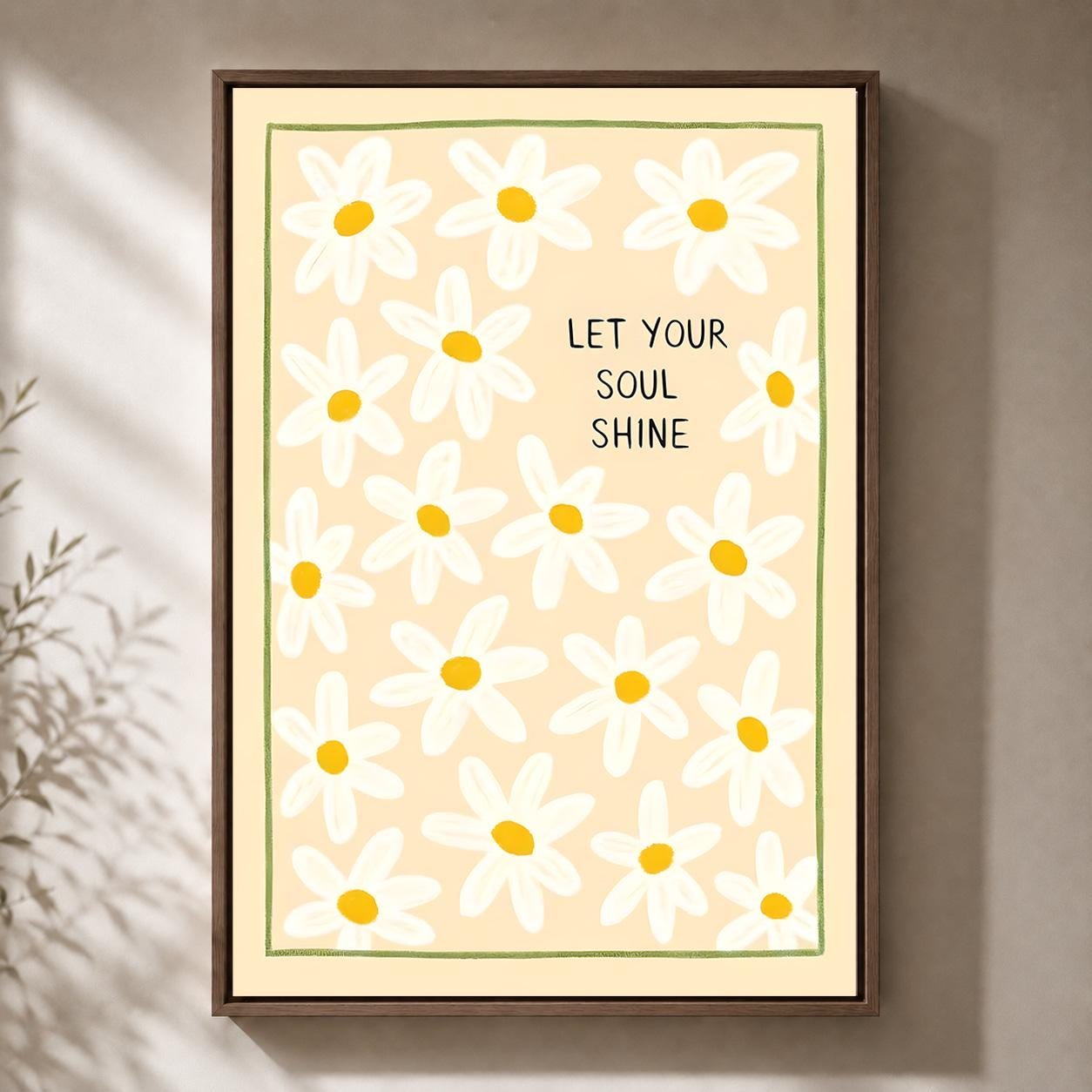 Let Your Soul Shine Daisy Quote Positive Floral Framed Canvas by The Wall Art Studio - physical