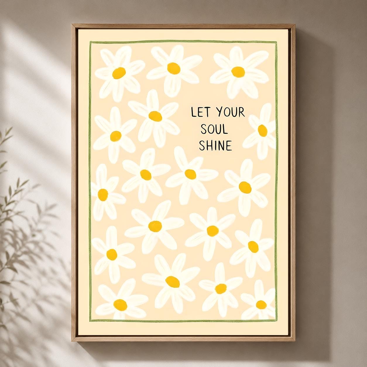 Let Your Soul Shine Daisy Quote Positive Floral Framed Canvas by The Wall Art Studio - physical