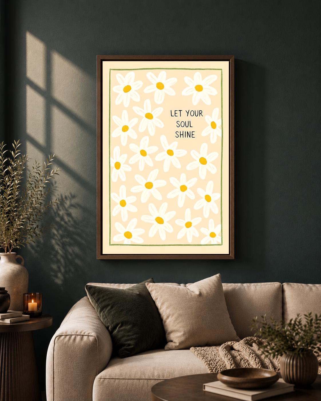 Let Your Soul Shine Daisy Quote Positive Floral Framed Canvas by The Wall Art Studio - physical