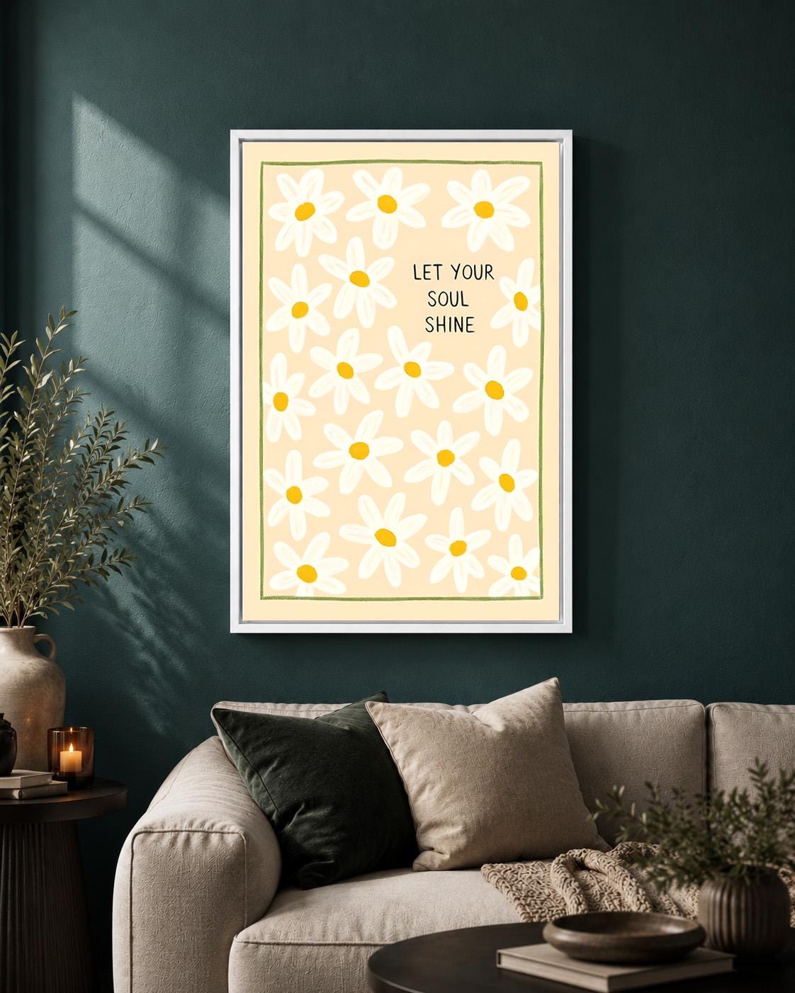 Let Your Soul Shine Daisy Quote Positive Floral Framed Canvas by The Wall Art Studio - physical