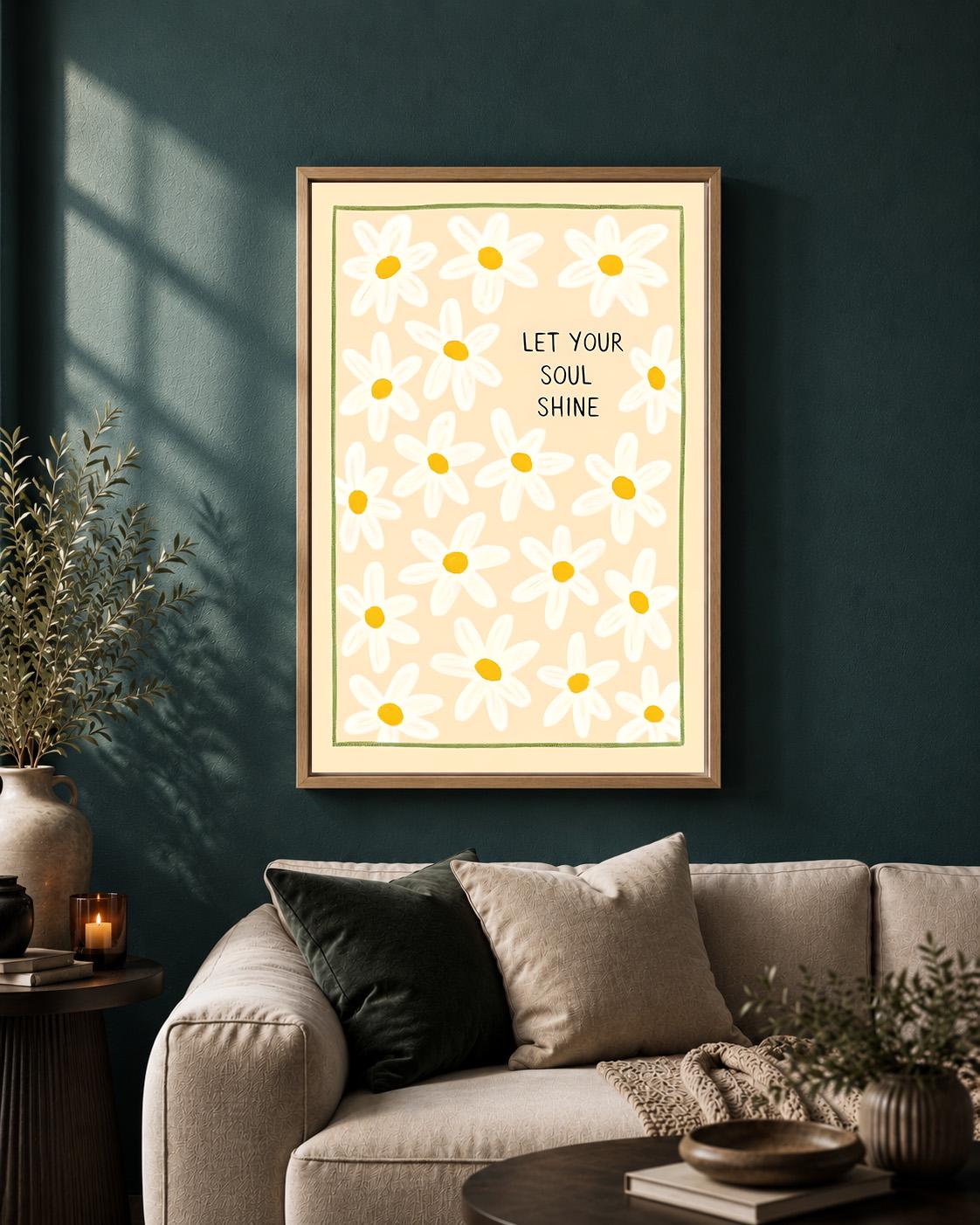 Let Your Soul Shine Daisy Quote Positive Floral Framed Canvas by The Wall Art Studio - physical