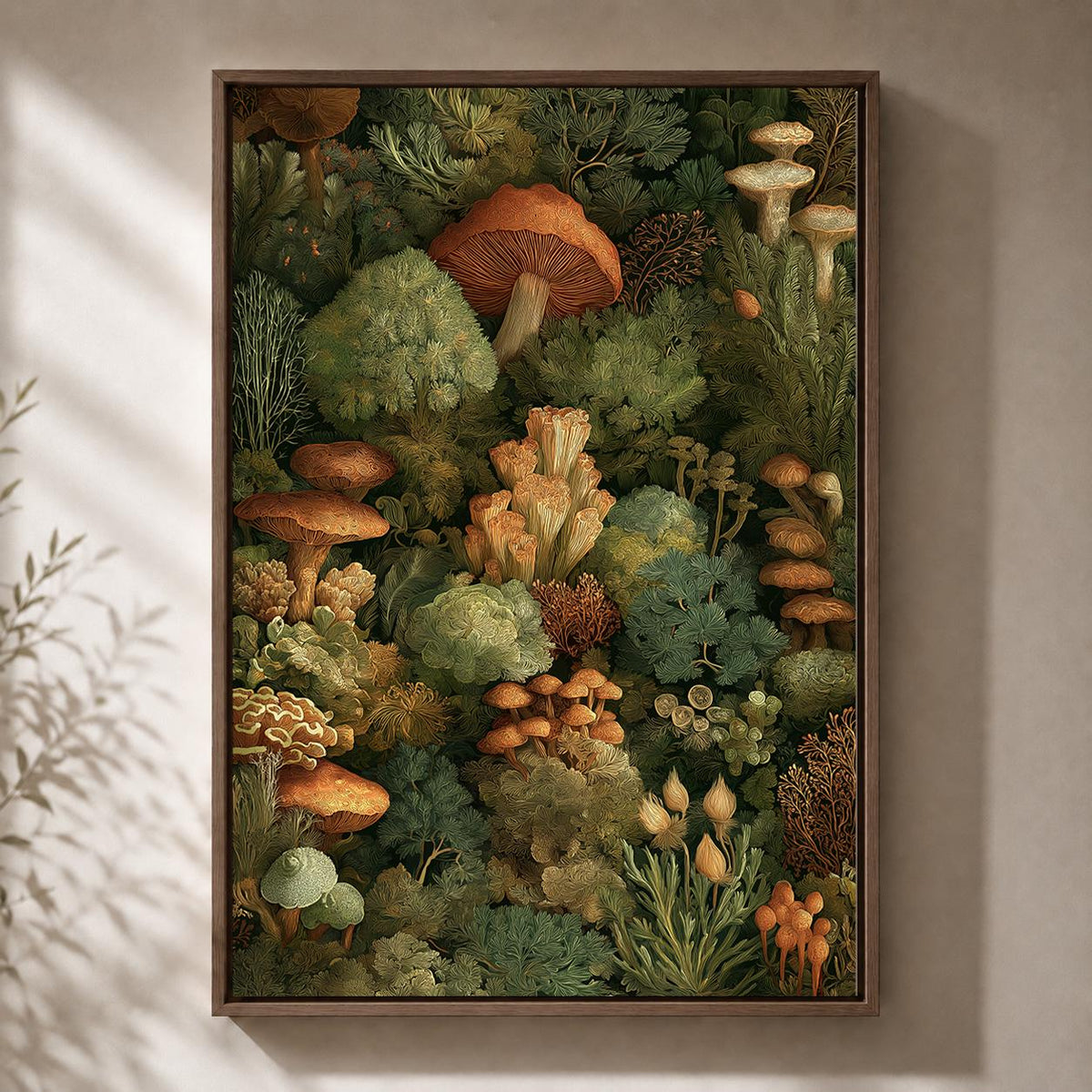 Dark Forest Mushroom Woodland Botanical Vintage Fungi Framed Canvas by The Wall Art Studio - physical