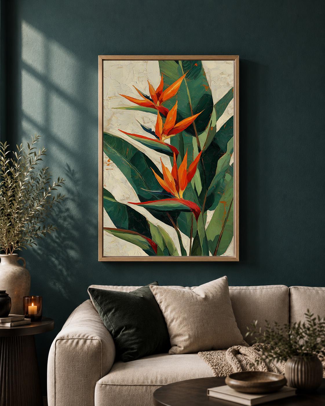 Bird of Paradise Tropical Botanical Orange Flower Wall Art by The Wall Art Studio - physical