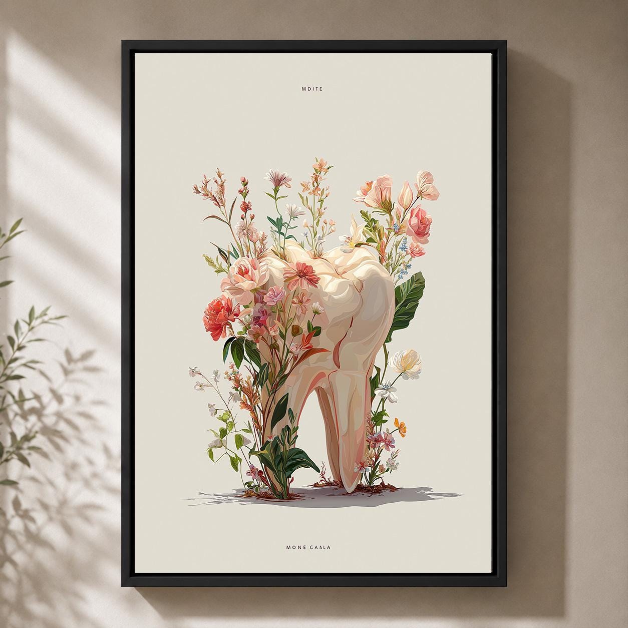 Floral Tooth Dental Clinic Botanical Dentistry Hygienist Office Wall Framed Canvas