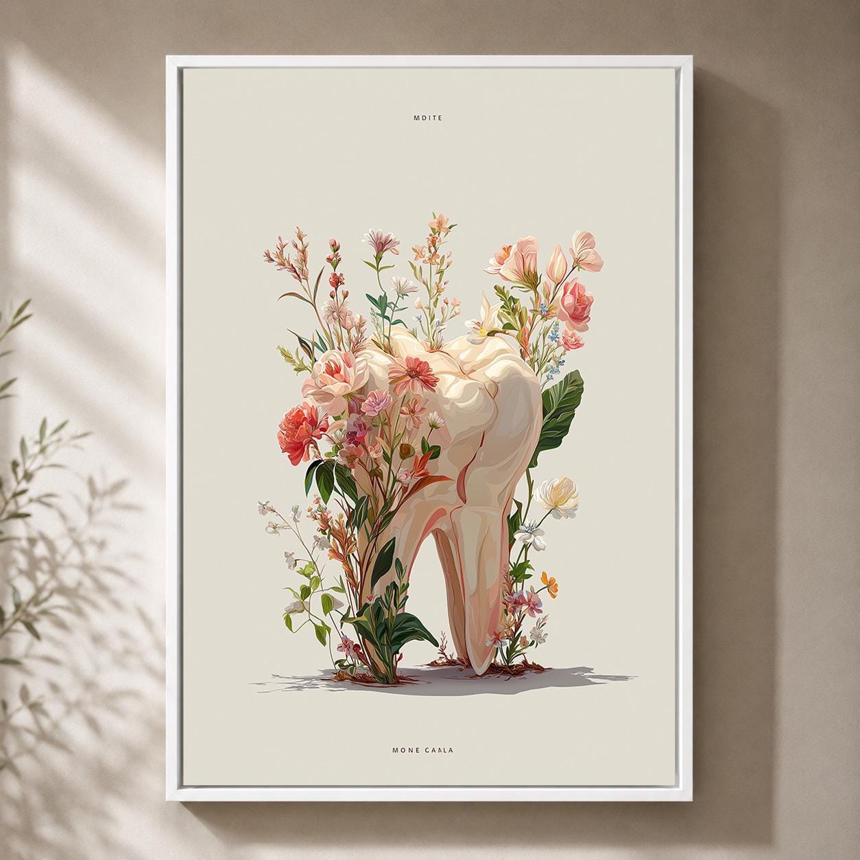 Floral Tooth Dental Clinic Botanical Dentistry Hygienist Office Wall Framed Canvas