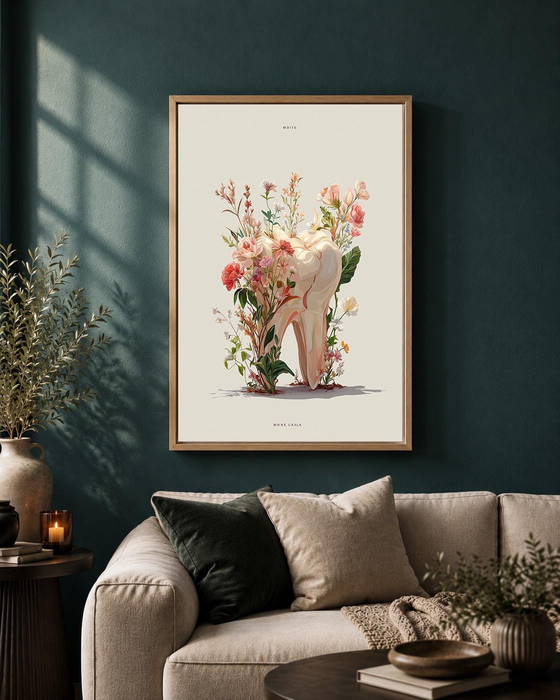 Floral Tooth Dental Clinic Botanical Dentistry Hygienist Office Wall Framed Canvas