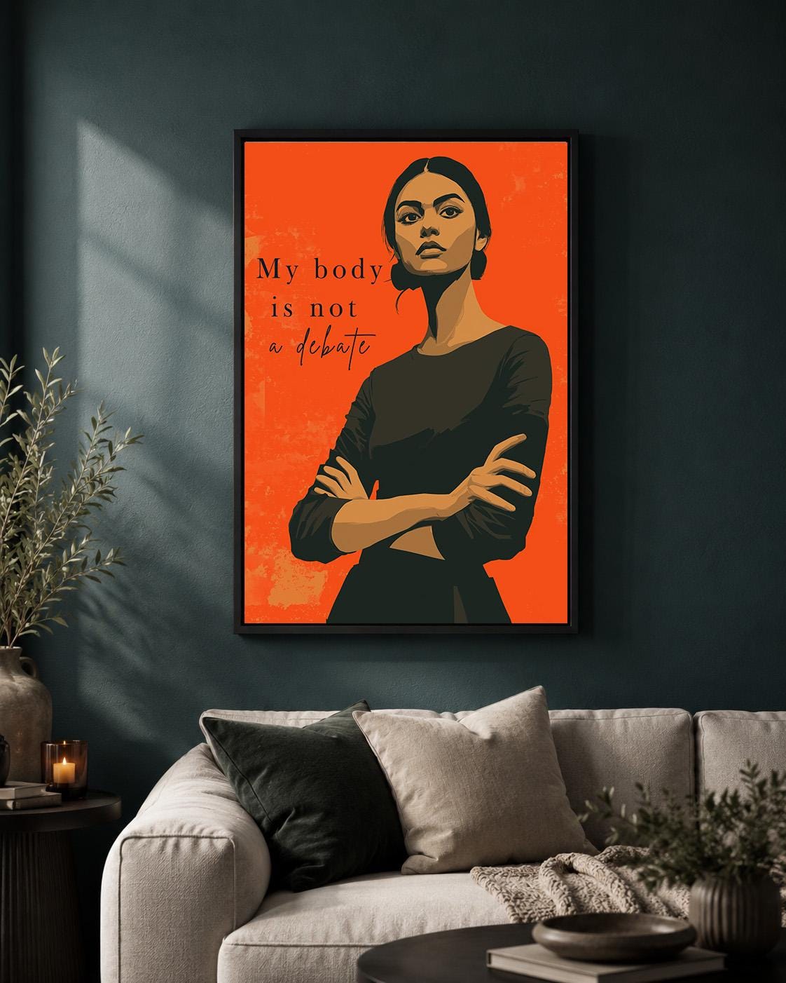 "My Body Is Not a Debate" Feminist Wall Womens Rights Framed Canvas by The Wall Art Studio - physical