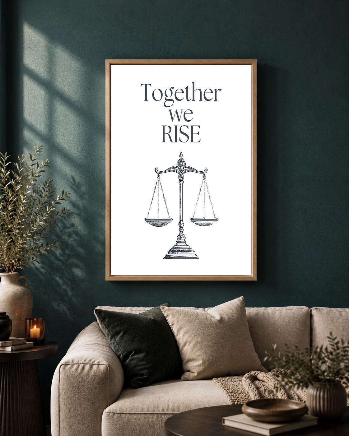 "Together We Rise" Social Justice Equality Justice Scales Framed Canvas by The Wall Art Studio - physical