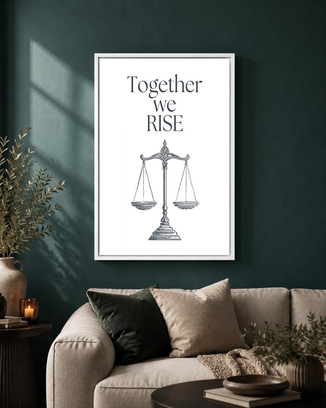 "Together We Rise" Social Justice Equality Justice Scales Framed Canvas by The Wall Art Studio - physical