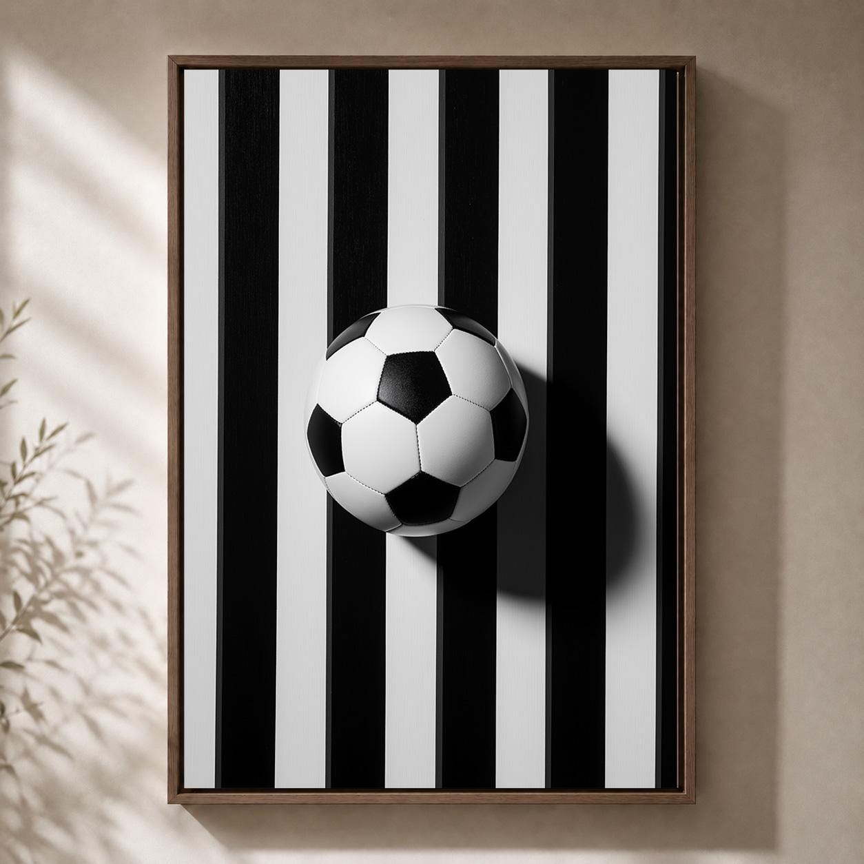 Black and White Striped Football Soccer Framed Canvas by The Wall Art Studio - physical