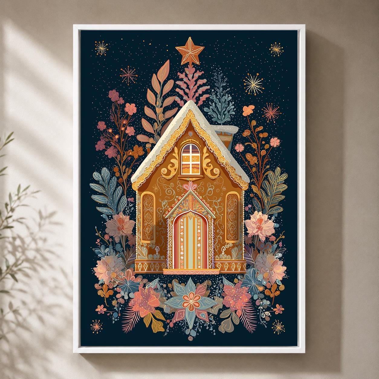 Gingerbread Christmas BakeryFestive Winter Kitchen Framed Canvas by The Wall Art Studio - physical