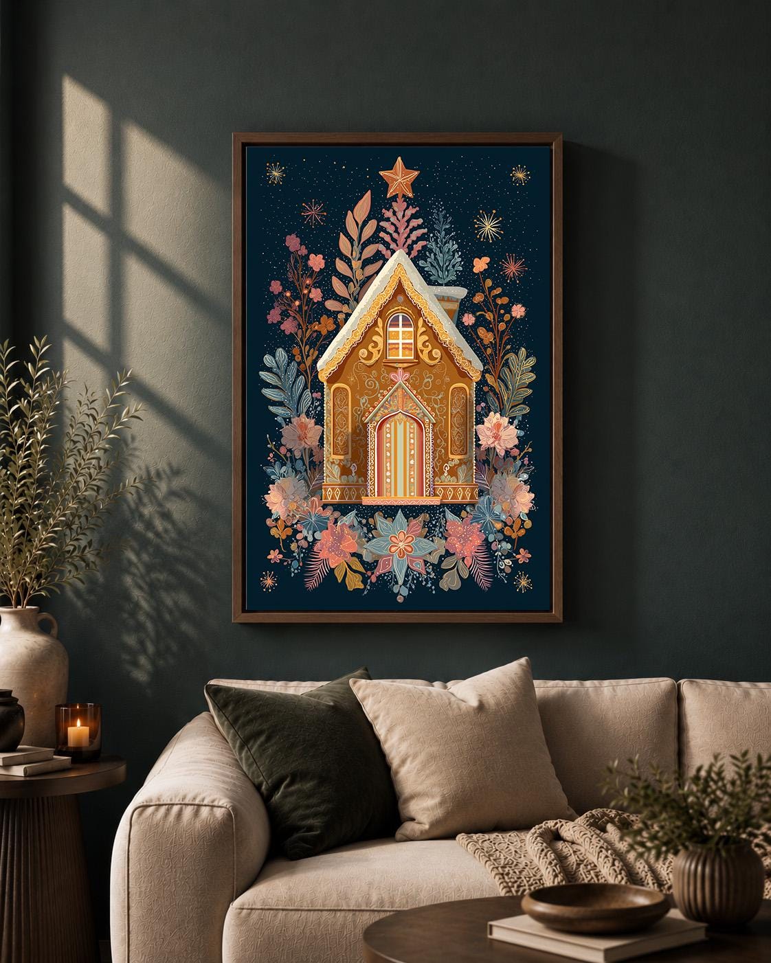 Gingerbread Christmas BakeryFestive Winter Kitchen Framed Canvas by The Wall Art Studio - physical