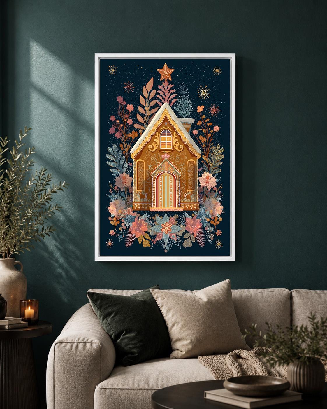 Gingerbread Christmas BakeryFestive Winter Kitchen Framed Canvas by The Wall Art Studio - physical