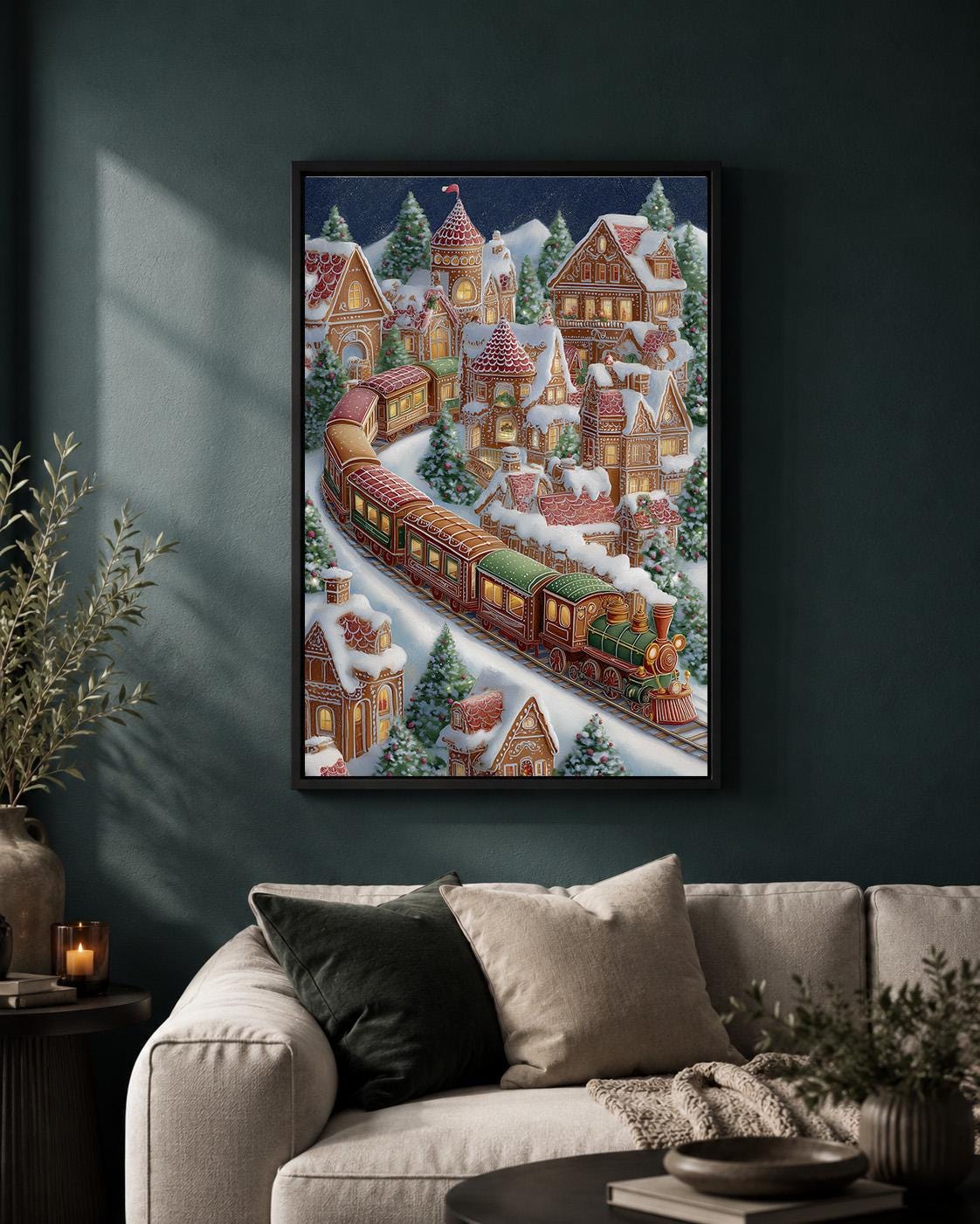 Gingerbread Village Christmas Train Framed Canvas by The Wall Art Studio - physical