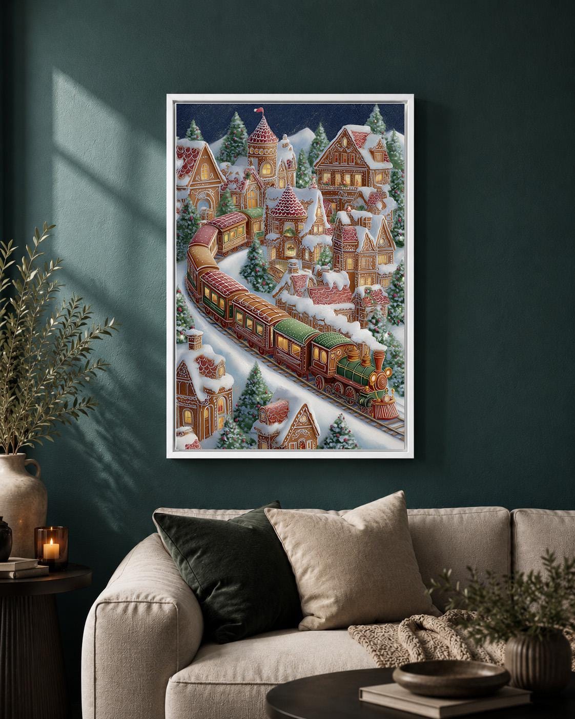 Gingerbread Village Christmas Train Framed Canvas by The Wall Art Studio - physical