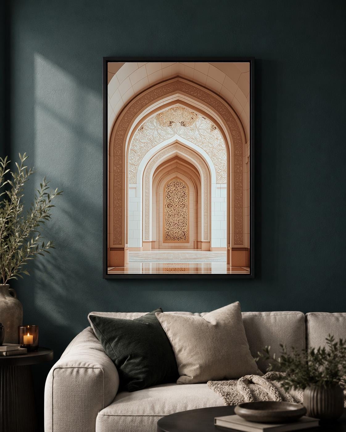 Islamic Architecture Mosque Arch Neutral Islamic Framed Canvas by The Wall Art Studio - physical