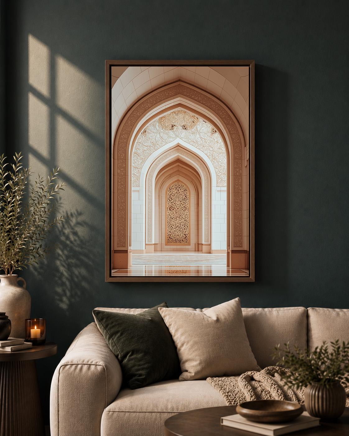 Islamic Architecture Mosque Arch Neutral Islamic Framed Canvas by The Wall Art Studio - physical