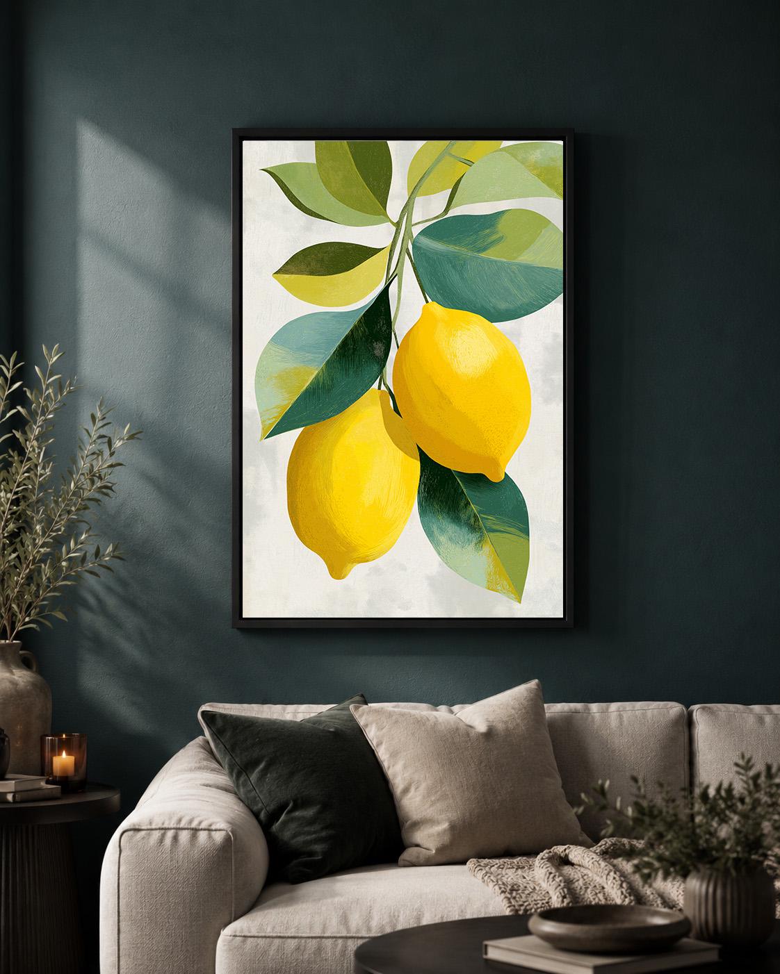 Lemon Botanical Citrus Fruit Kitchen Mediterranean Framed Canvas by The Wall Art Studio - physical