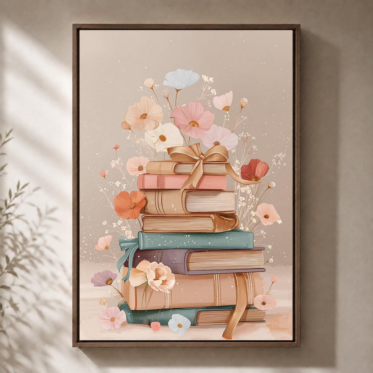 Book Lover Floral Books Reading Library Framed Canvas by The Wall Art Studio - physical