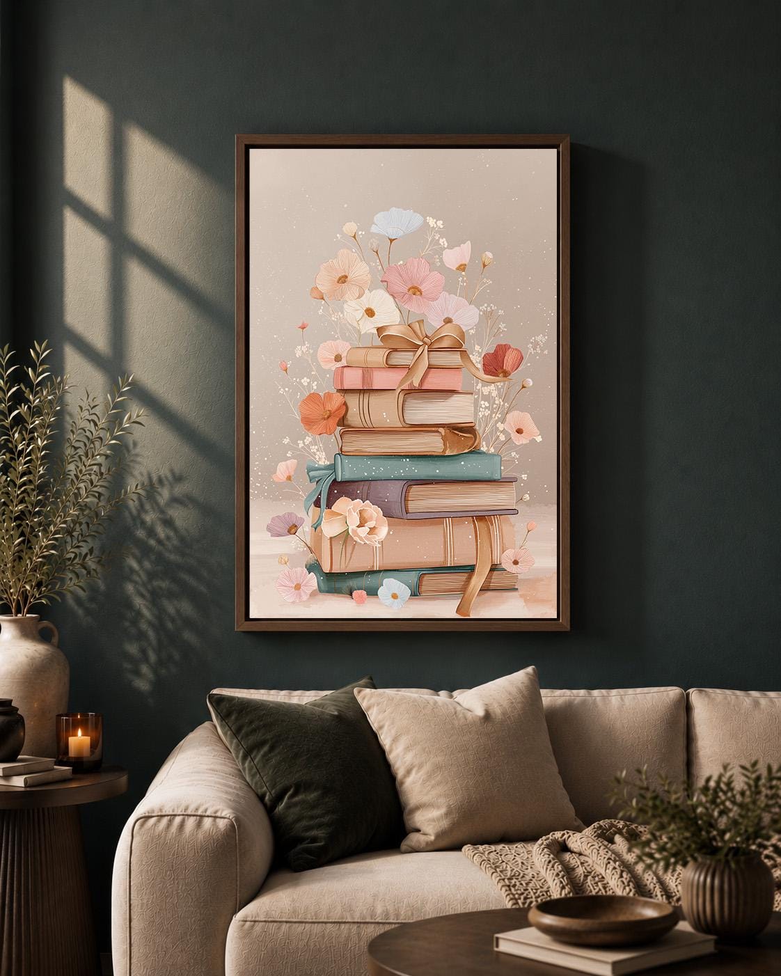 Book Lover Floral Books Reading Library Framed Canvas by The Wall Art Studio - physical