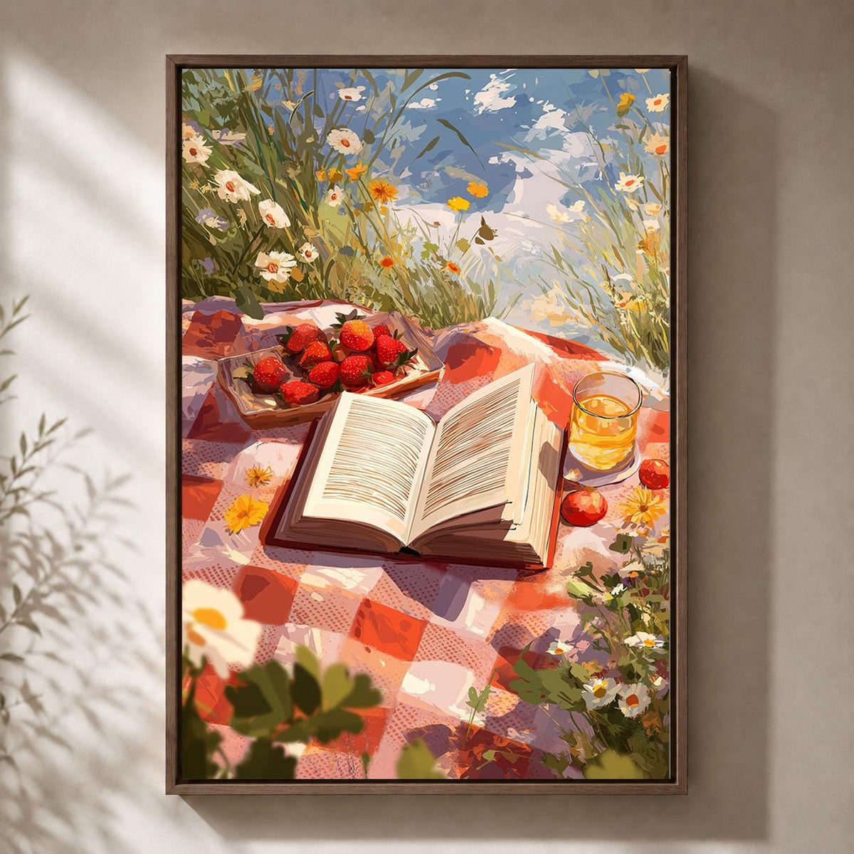 Book Lover Strawberry Meadow Picnic Cottagecore Library Framed Canvas by The Wall Art Studio - physical