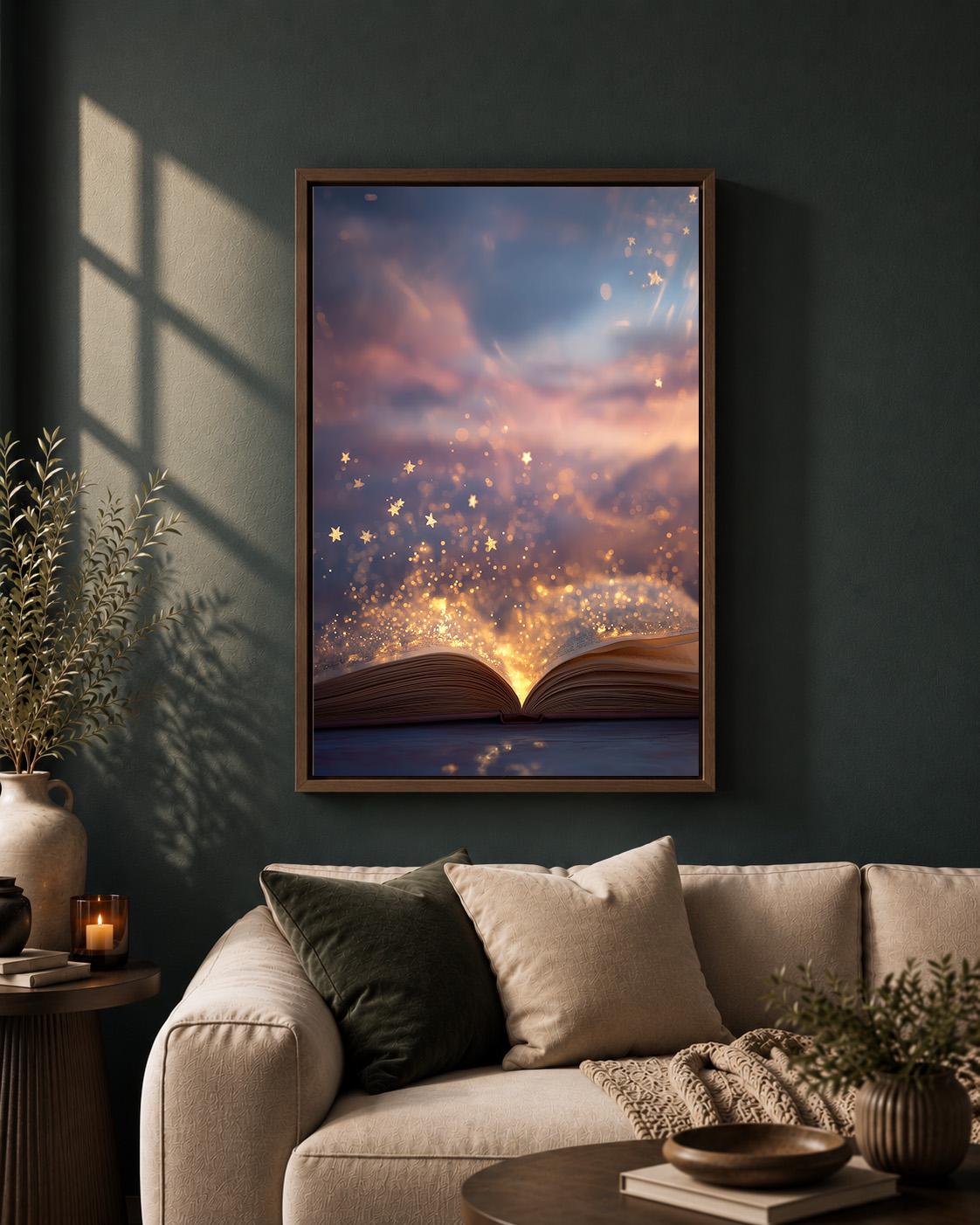 Magical Book Enchanted Reading Fantasy Library Celestial Bookish Framed Canvas by The Wall Art Studio - physical