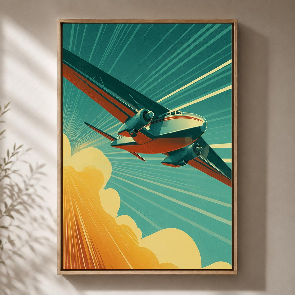 Vintage Airplane Retro Aviation Mid Century Travel Framed Canvas by The Wall Art Studio - physical