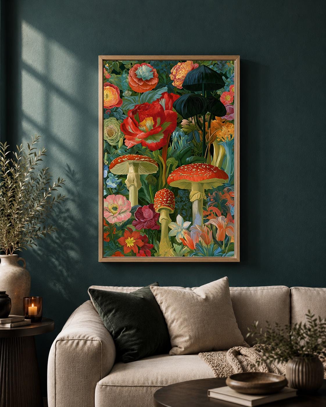 Mushroom Floral Botanical Cottagecore Nature Framed Canvas