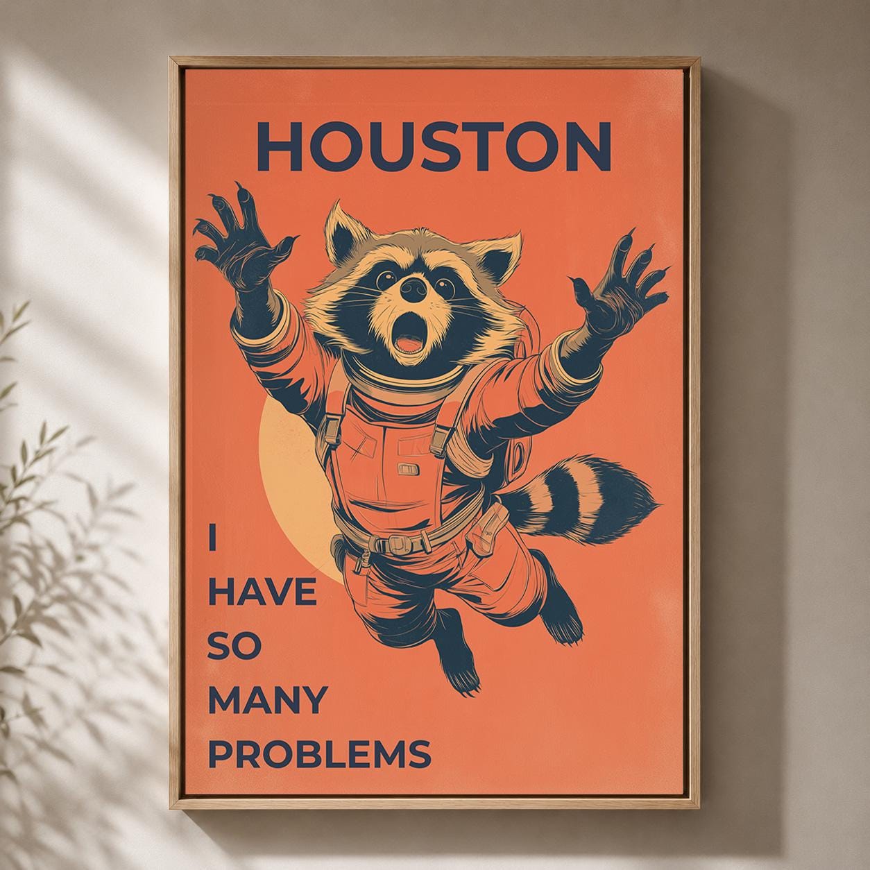 Funny Raccoon Astronaut Houston Space  Retro Sci Fi Animal AFramed Canvas