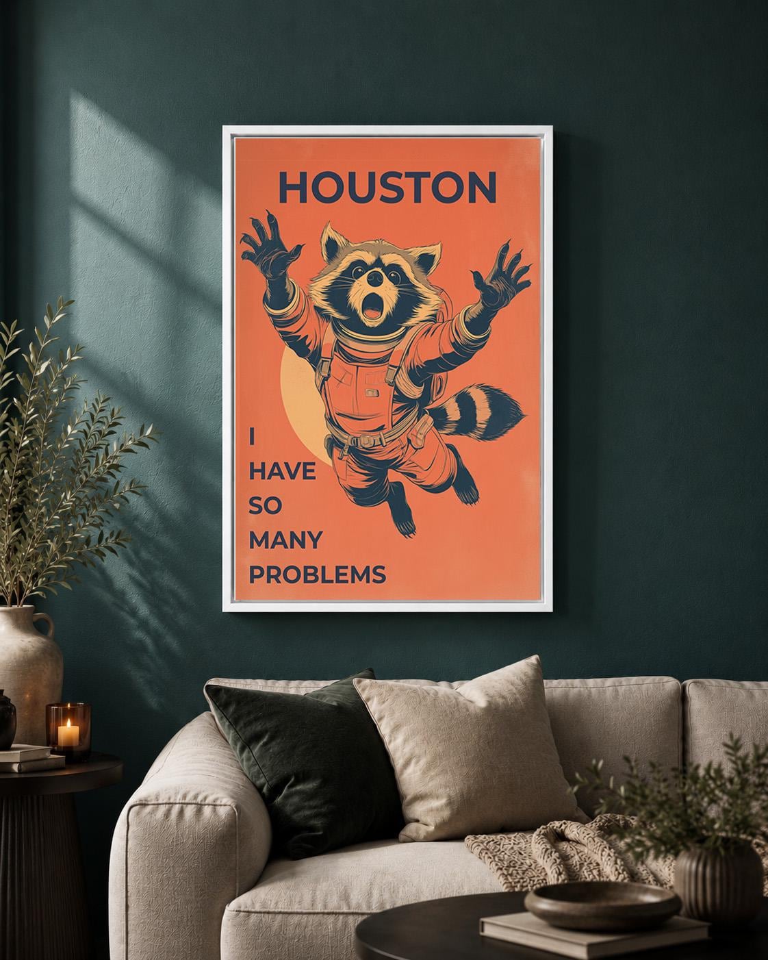 Funny Raccoon Astronaut Houston Space  Retro Sci Fi Animal AFramed Canvas