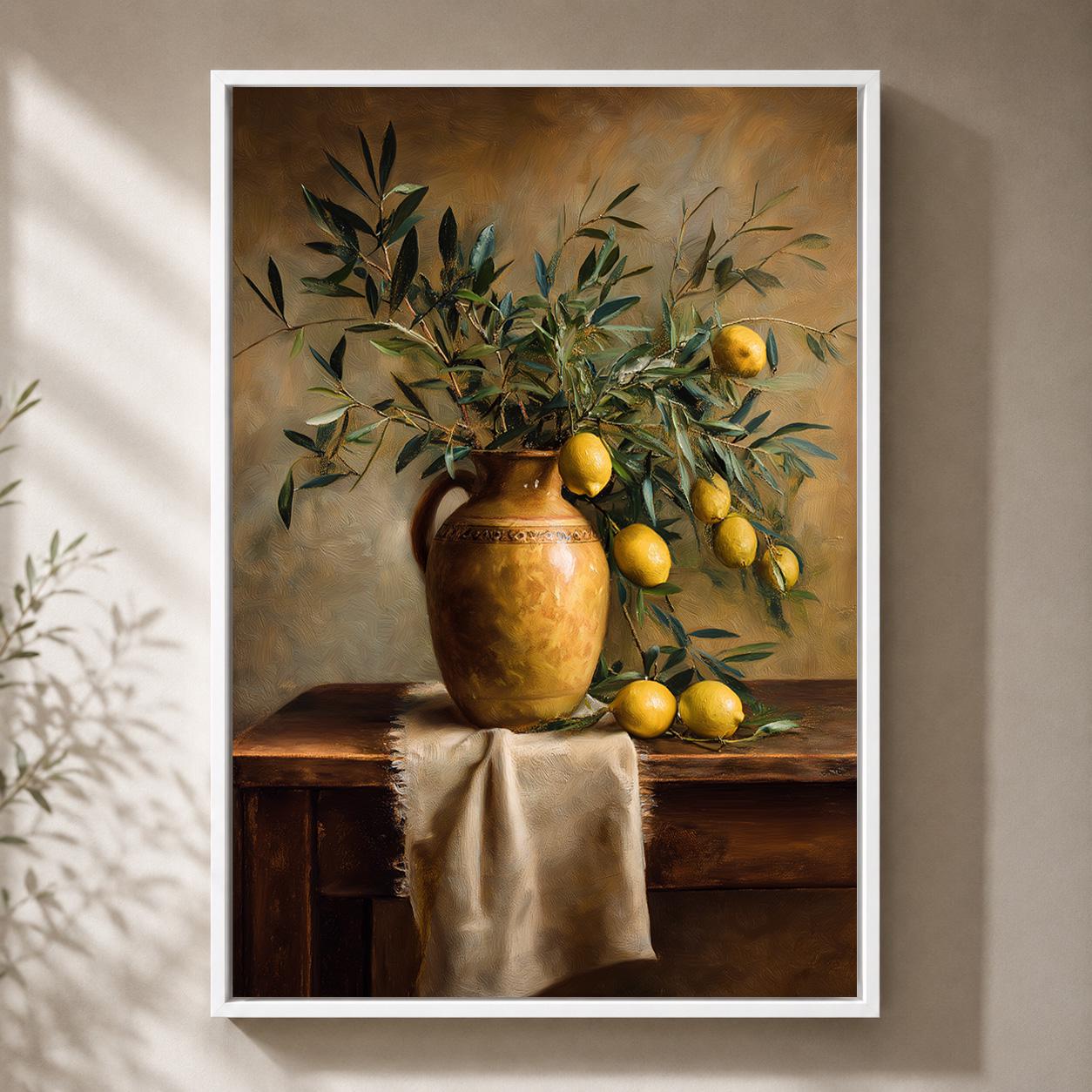 Lemon Still LifeMediterranean Kitchen Rustic Italian Style Framed Canvas