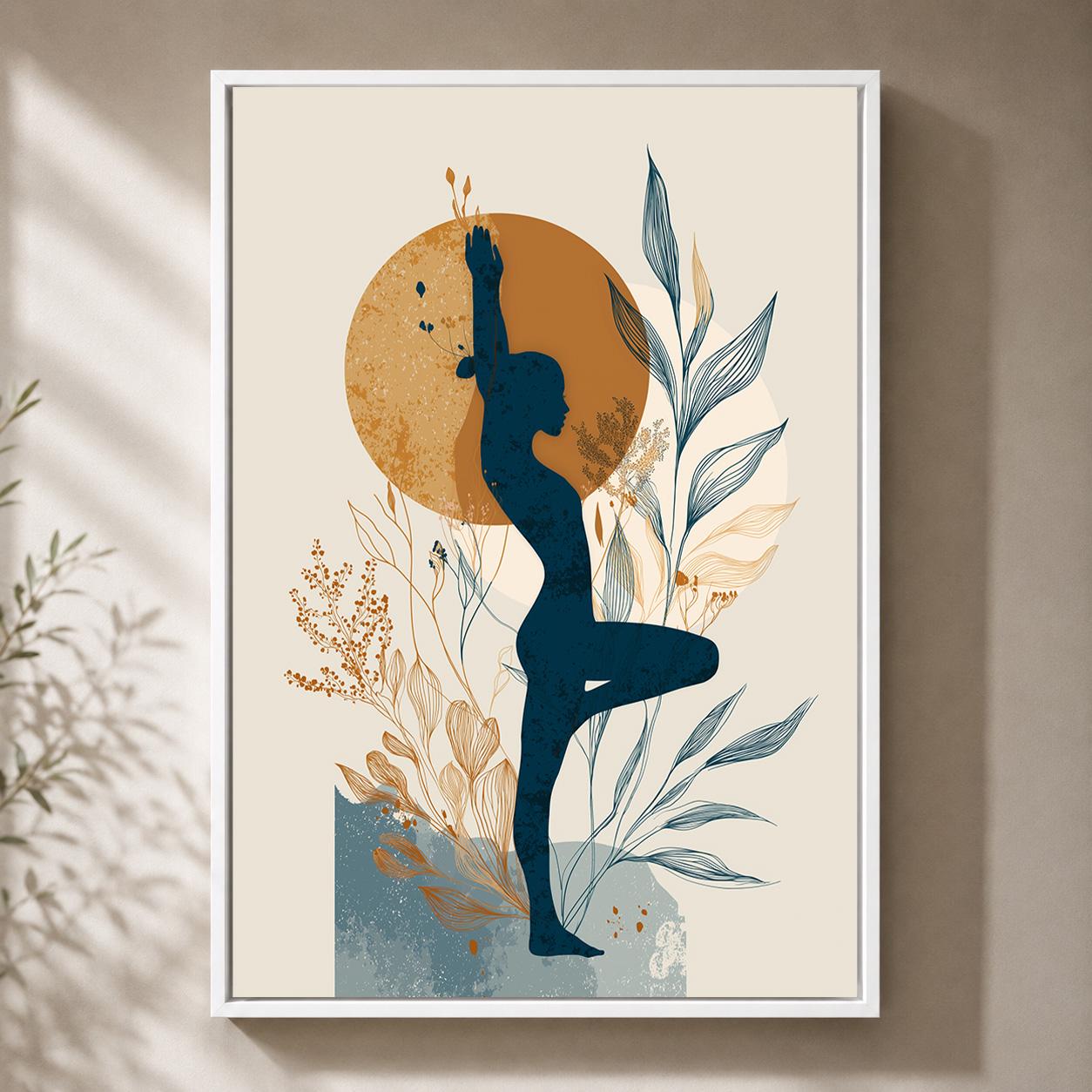 Yoga Pose Woman Botanical Wellness Boho Meditation Framed Canvas